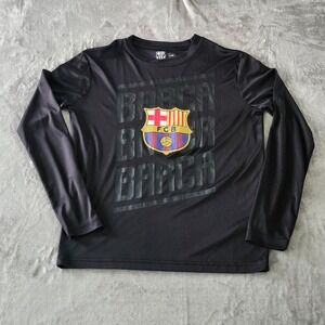 FC Barcelona Barca T-Shirt Adult Large Black Long Sleeve FCB